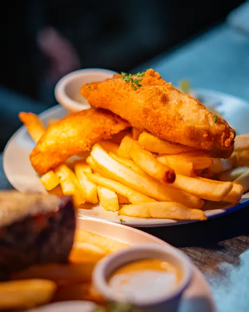 Fish and chips served at a hospitality venue
