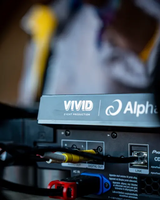 Close detail of branded event production equipment and connections