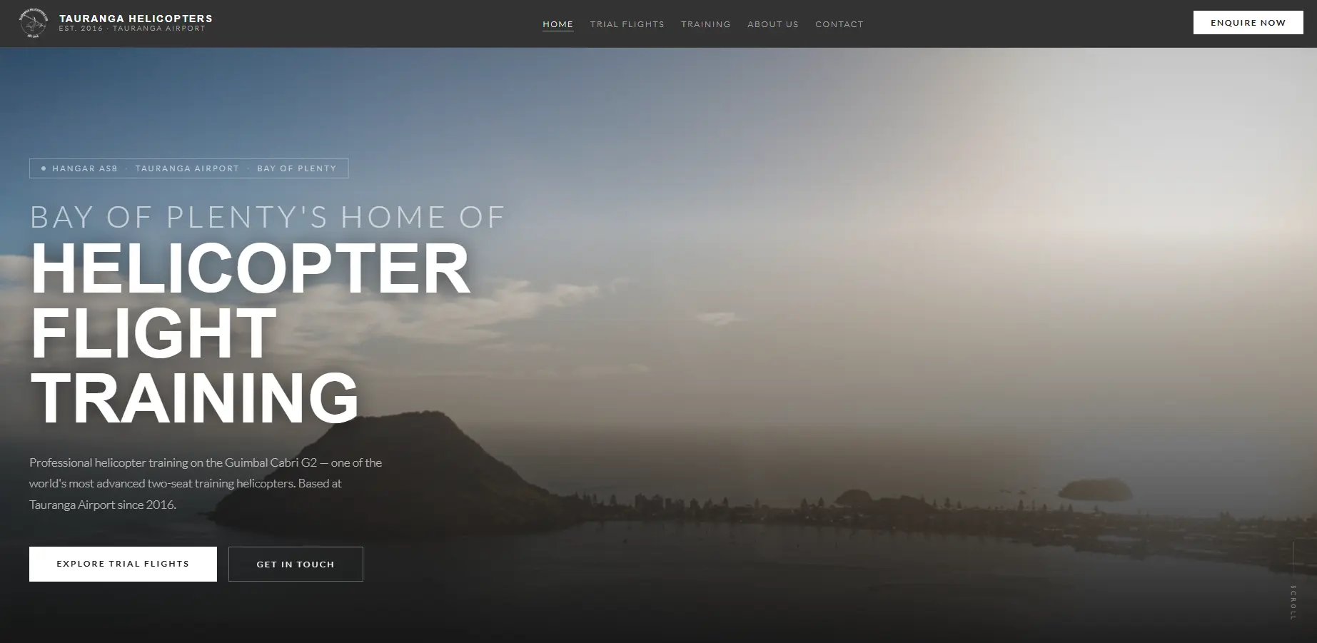 Tauranga Helicopters desktop homepage